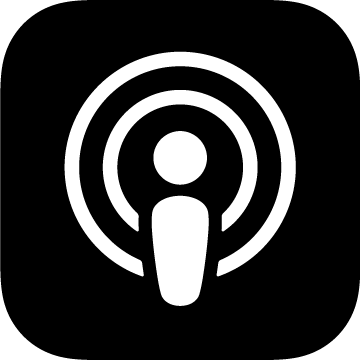 Apple Podcasts-Logo in schwarz mit transparentem Hintergrund.
