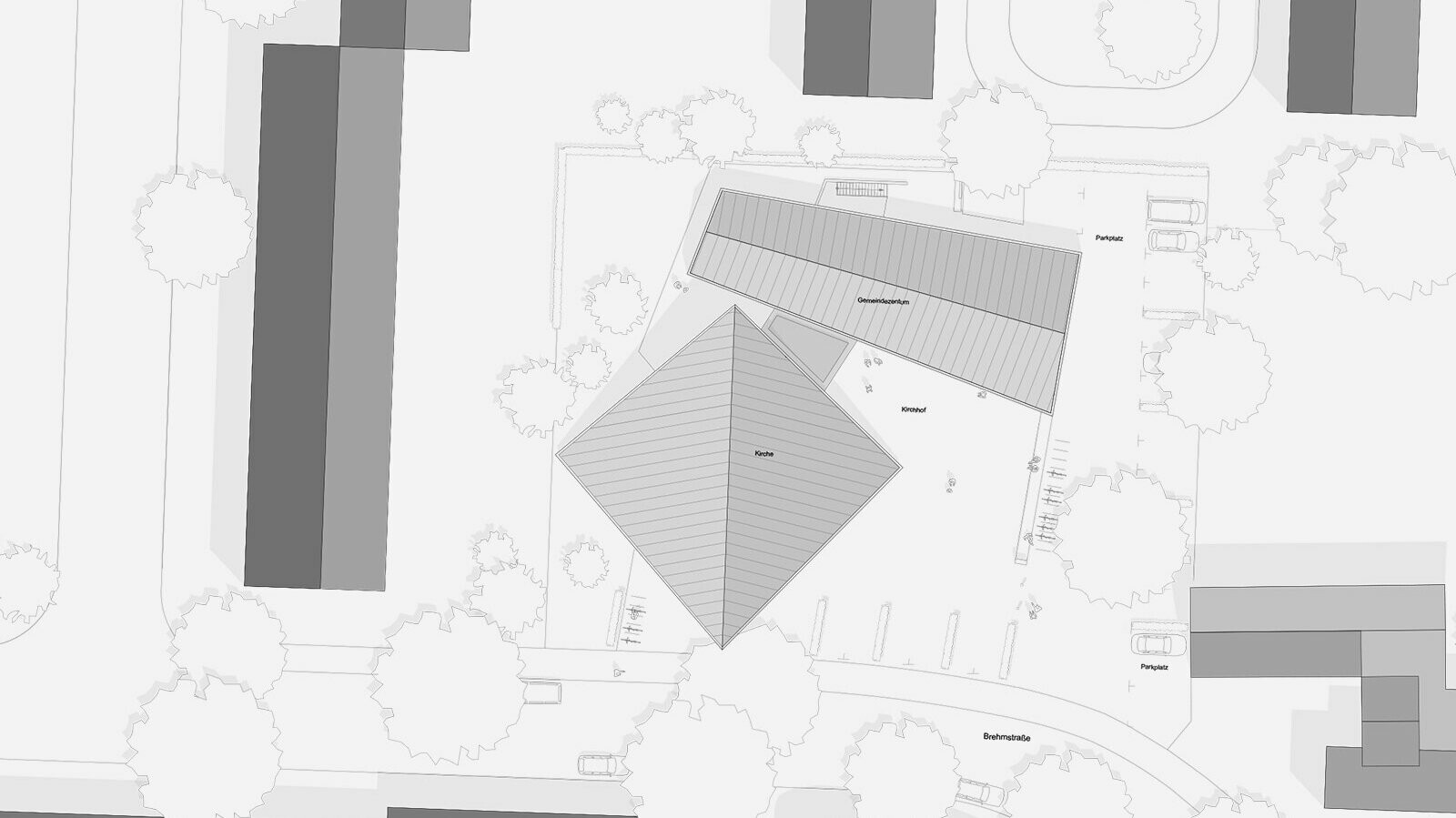 Entwurf der Stephanuskirche in Köln, eingedeckt in Prefalz P.10 dunkelgrau