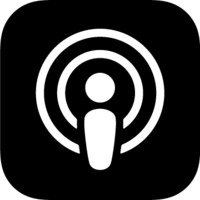 Apple Podcasts-Logo in schwarz mit transparentem Hintergrund.
