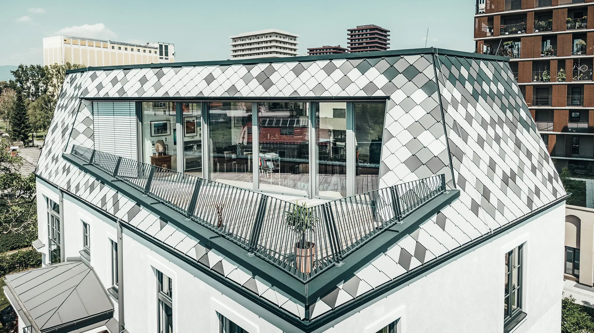 Aufnahme von der Terrasse des Penthouses von der südlichen Kante aus.