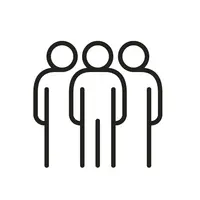 Grafik mit drei Personen, die beieinander stehen. Eine Person steht vorne und zwei dahinter.