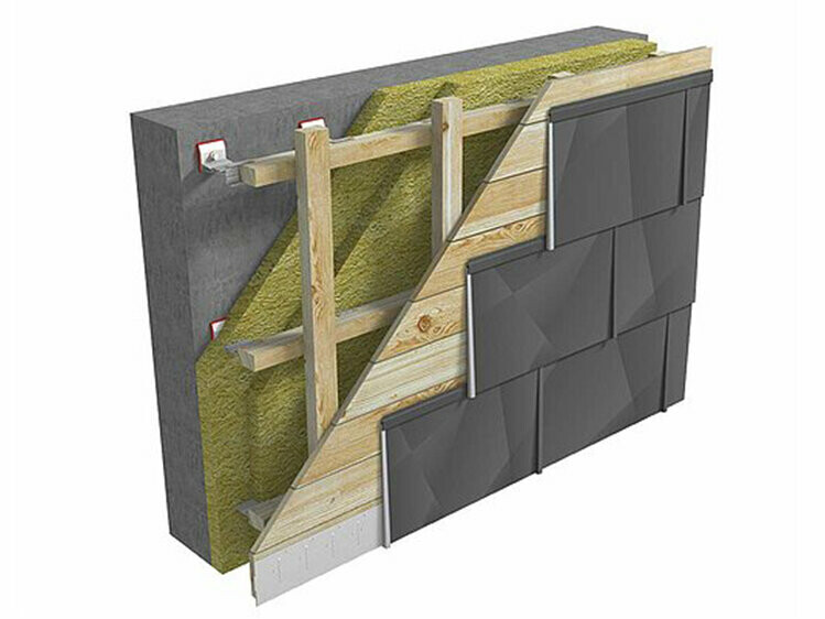 Verlegung von Fassadenpaneel FX.12 auf Vollschalung