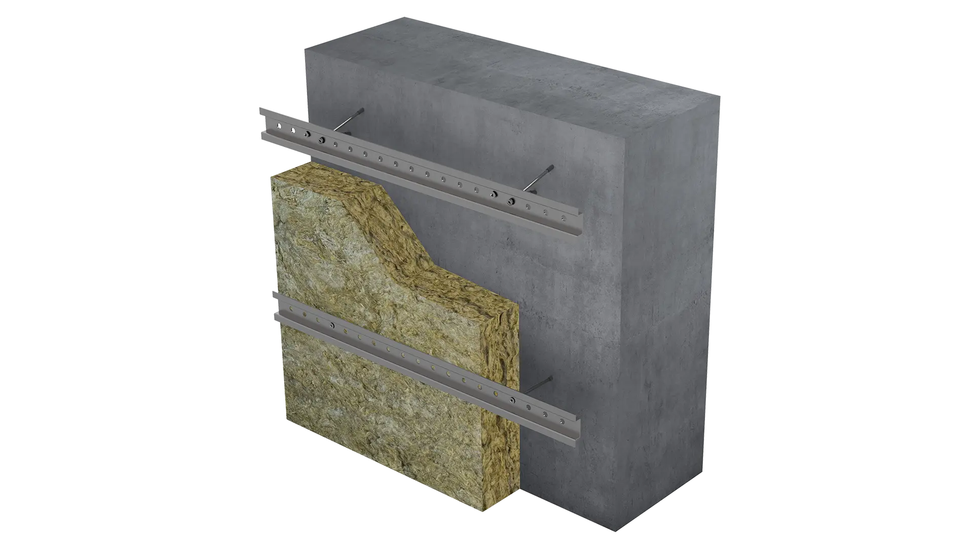 Das Bild zeigt einen Ausschnitt einer Fassade mit waagrechter Aluminium-Unterkonstruktion.