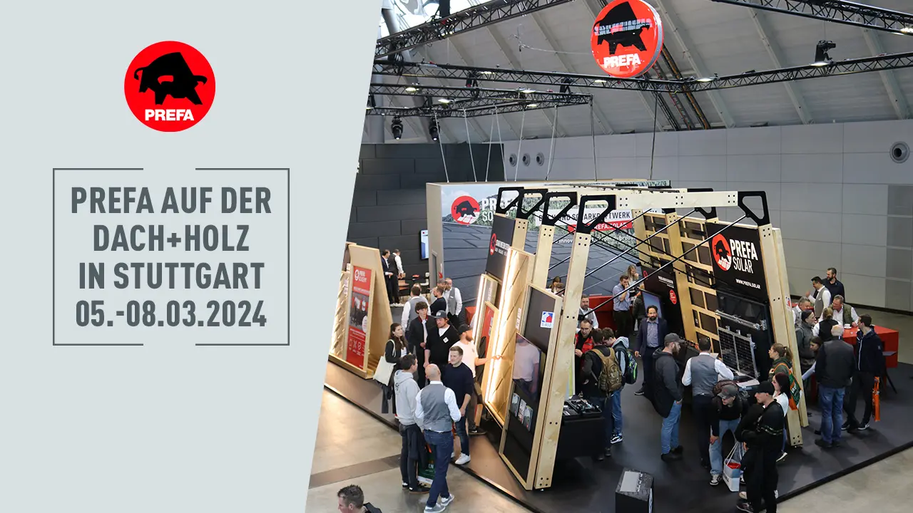 Thumbnail für das Video zum PREFA Messestand auf der DACH+HOLZ 2024 in Stuttgart.