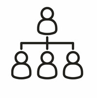 Grafik: Eine Person ist oben. Von dieser Person geht eine Verbindung zu den anderen drei Personen aus. Diese drei Personen unterstehen der vierten Person. 