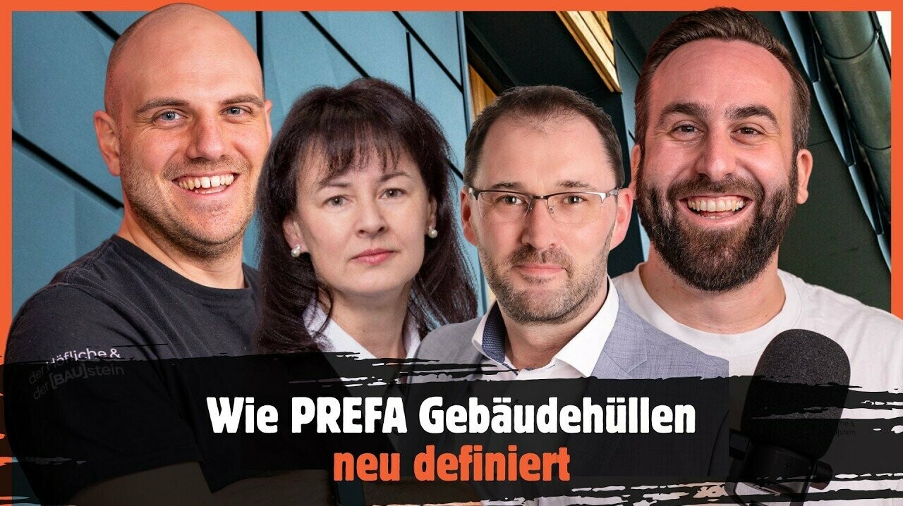 Berthold Ruck und Hilke Ackermann (aus dem technischen Innendienst) sprechen im Podcast mit Fabio Gentile und Julian Stein über PREFA Gebäudehüllen.