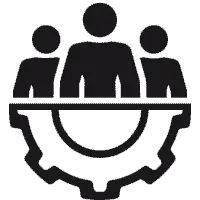 Symbol für technische Beratung, das eine Gruppe von Fachleuten zeigt, die gemeinsam an einer Lösung arbeiten. Das Icon verdeutlicht den kollaborativen Ansatz und die Unterstützung durch Experten bei technischen Fragestellungen und Beratung.
