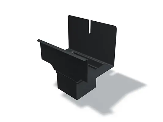 PREFA Quadratrohrkessel, erhältlich in den Größen 80/250, 80/333, 100/333 und 100/400 mm, dient zur effektiven Sammlung und Ableitung von Regenwasser in Dachentwässerungssystemen.